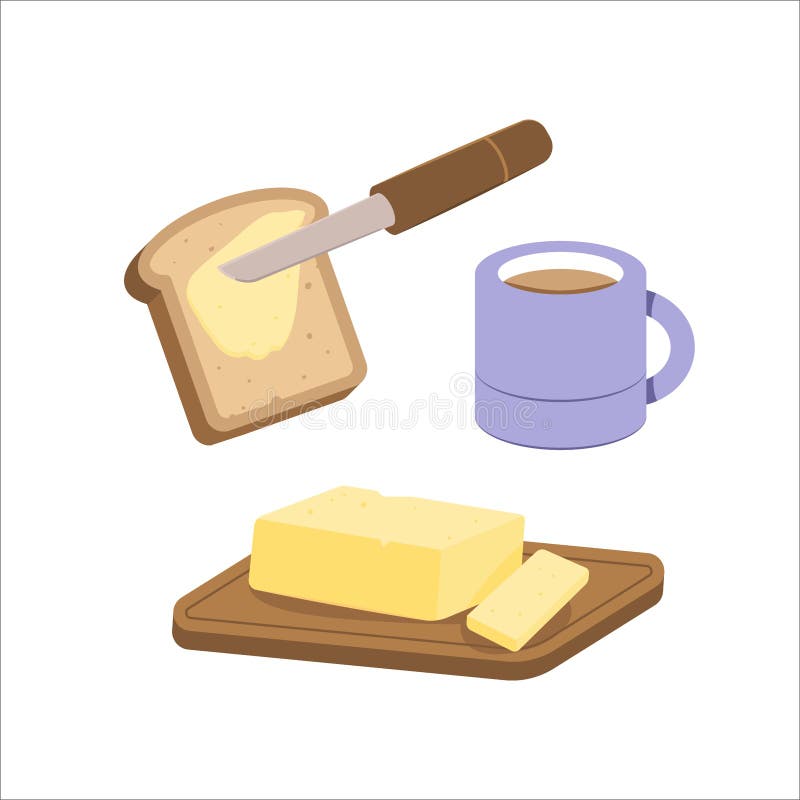 Knife Smears Butter on the Bread. Piece of Butter and Knife Stock