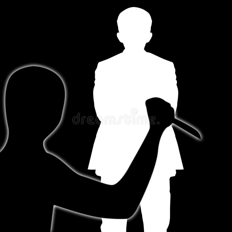 Knife stabbed in the back stock illustration. Illustration of