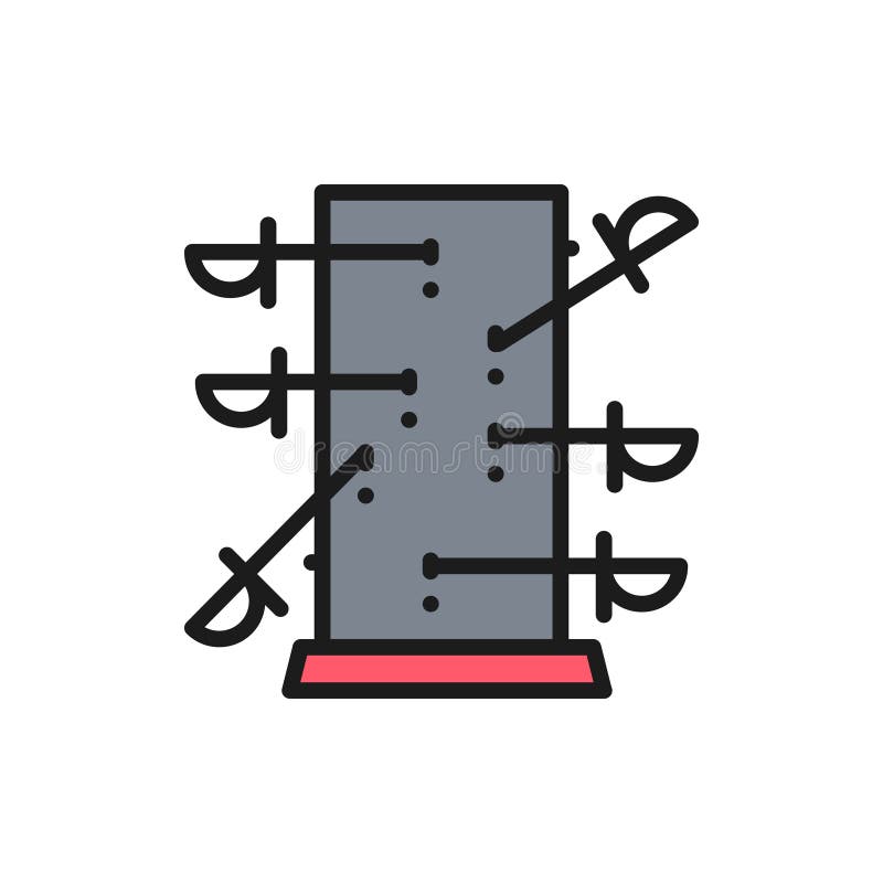 Knife throwing board, magic flat color line icon. royalty free illustration