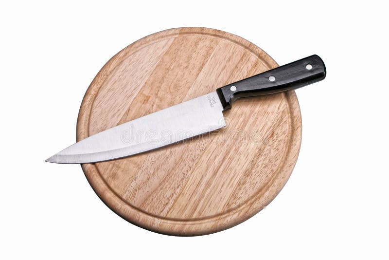 Knife on wooden plate stock photo. Image of cutting, isolated 13728224