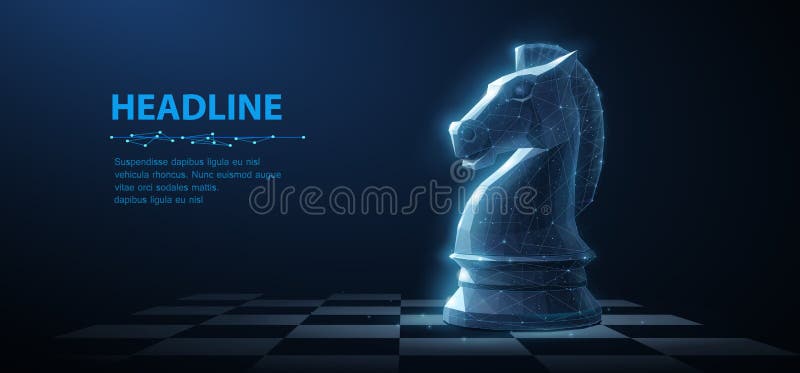 Knight. Abstract vector 3d chess knight on chessboard. Business strategy, marketing solution, strategic vision, innovate vector illustration