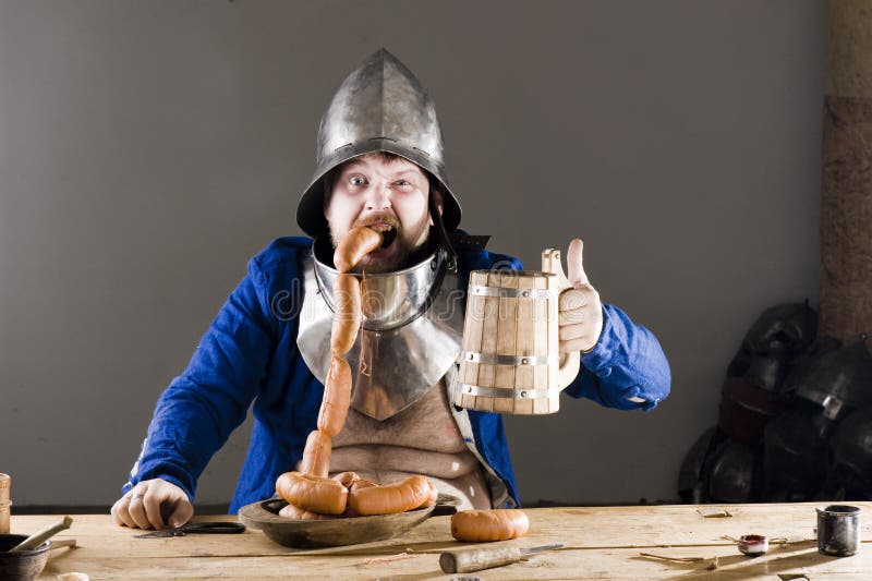 Knight with beer stock photo. Image of costume, helmet 22235386