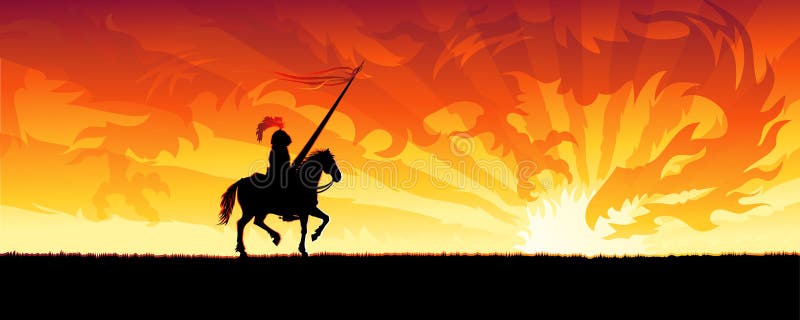 Cavaliere a cavallo verso un cielo al tramonto del drago (altri paesaggi sono nella mia galleria)