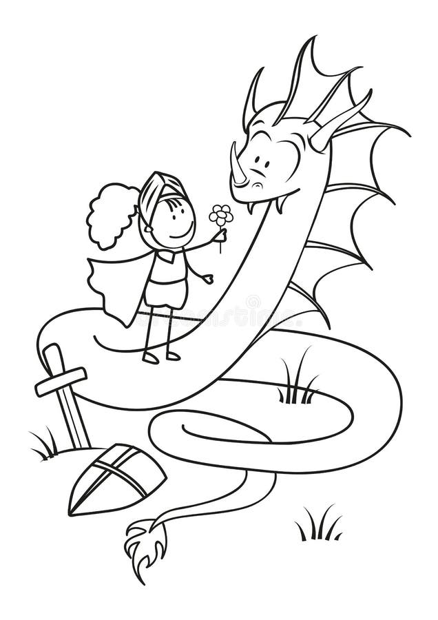 Knight and dragon outlined