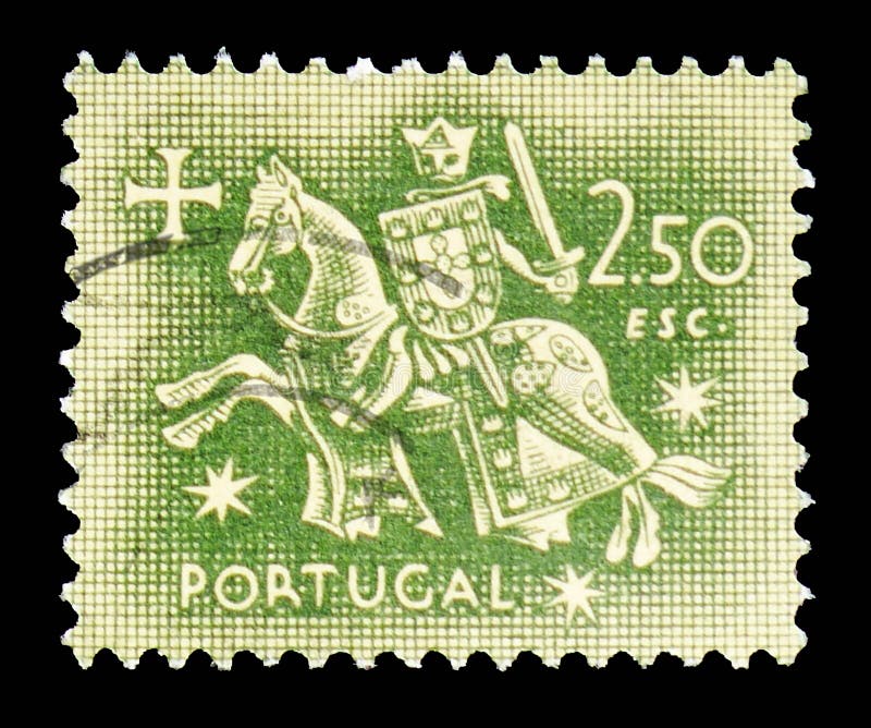 Knight on horseback (from the seal of King Dinis), Equestrian Seal of King Diniz serie, circa 1953 stock photos Knight on horseback (from the seal of King Dinis), Equestrian Seal of King Diniz serie, circa 1953 stock photos
