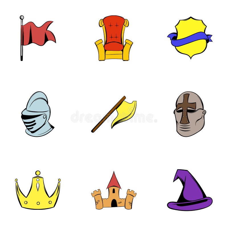 Knight Icons Set, Cartoon Style Stock Vector - Illustration of