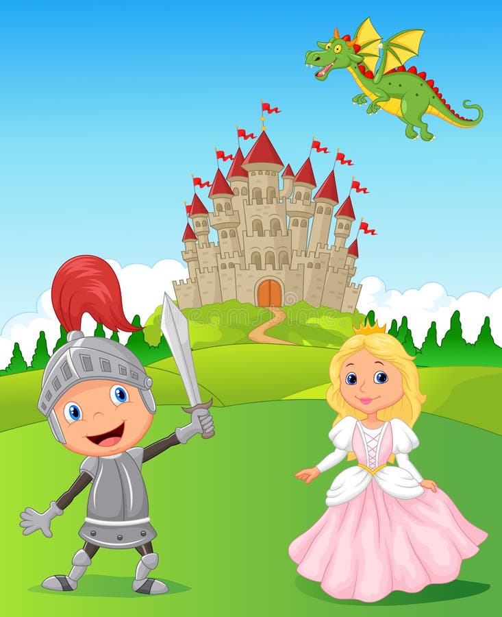 Knight, princess and dragon royalty free illustration Knight, princess and dragon royalty free illustration