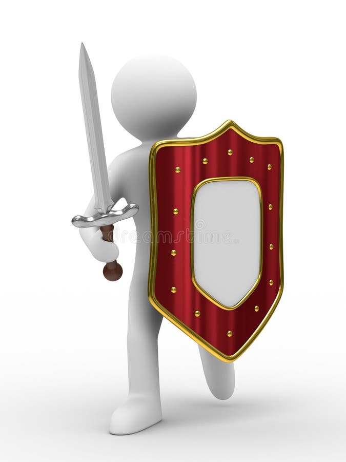 Knight with sword on white background