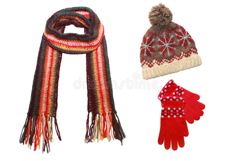 Knitted Cap, Scarf and Gloves Isolated on White Stock Photo Image of