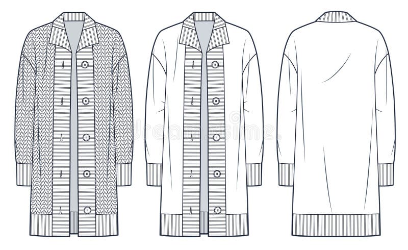 Knitted Cardigan Technical Fashion Illustration. Cardigan Coat Fashion ...