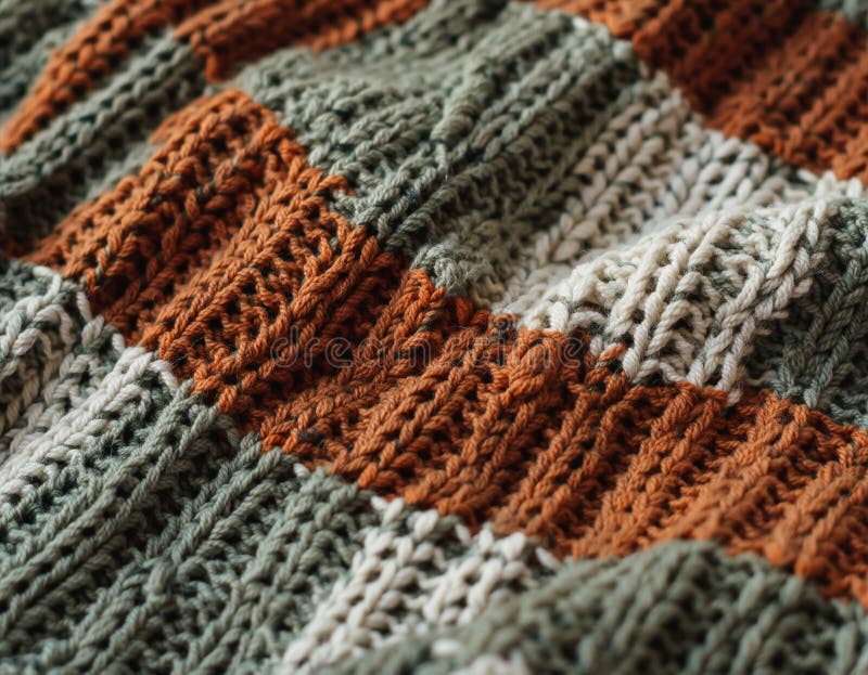 Knitted fabric with ribbed texture in olive, rust and ivory stripes vector illustration