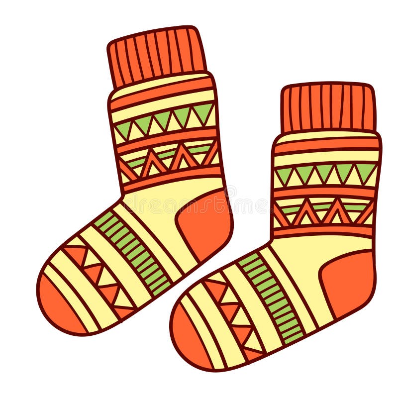 Knitted Winter Clothes, Vector Flat Illustration. Socks with Pattern ...