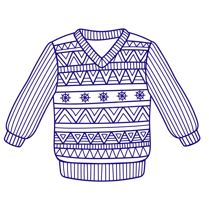 Knitted Winter Clothes, Vector Flat Illustration Sweater with Pattern ...