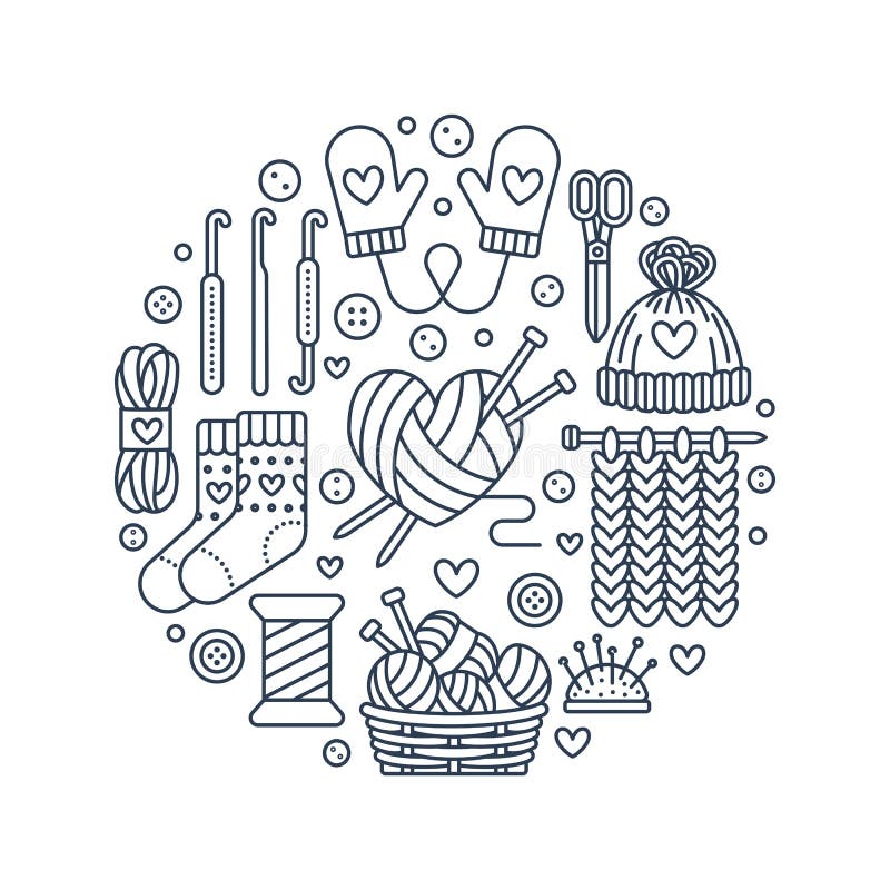 Knitting, crochet, hand made banner illustration. Vector line icon vector illustration Knitting, crochet, hand made banner illustration. Vector line icon vector illustration