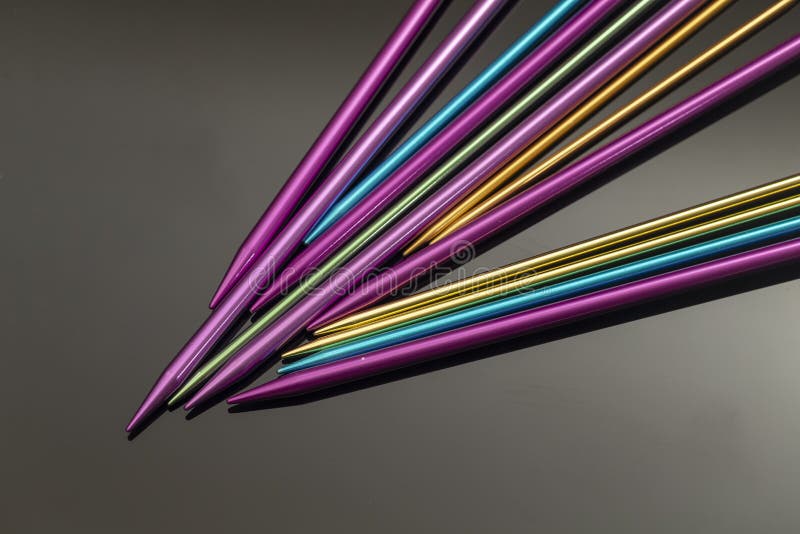 Close up of several kinds of knitting needles. Close up of several kinds of knitting needles