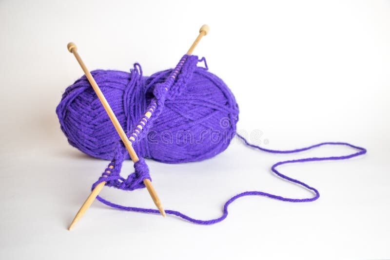 Knitting Needles Resting on Purple Yarn Stock Photo Image of knit