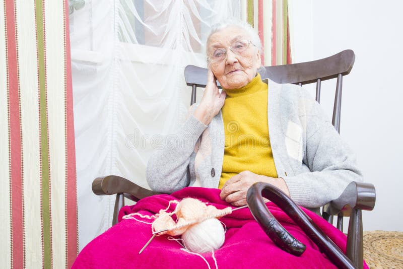 Knitting old lady stock image. Image of generation, happy 80599941