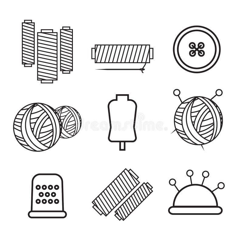 Knitting, sewing and needlework line icons. Knitting items royalty free illustration