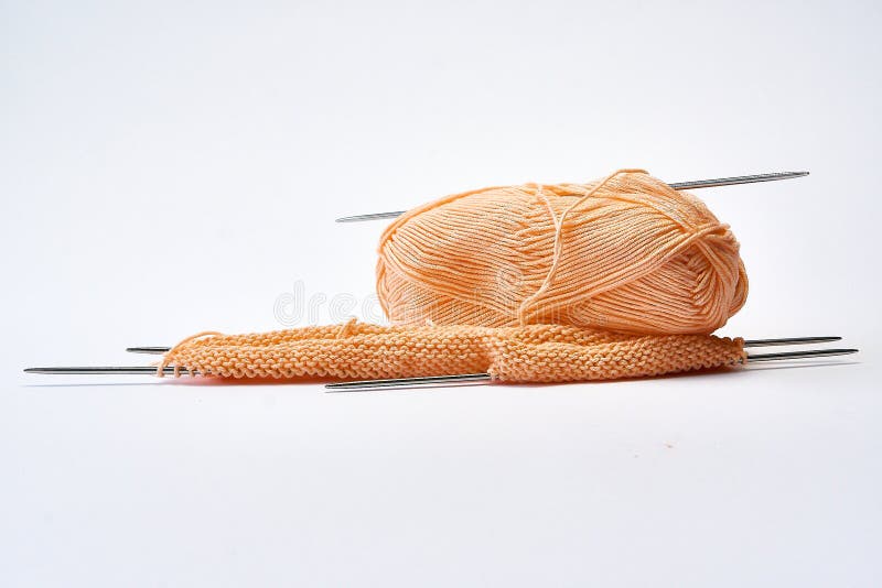 Knitting with Yarn on Knitting Needles, Skein of Yarn. Stock Image