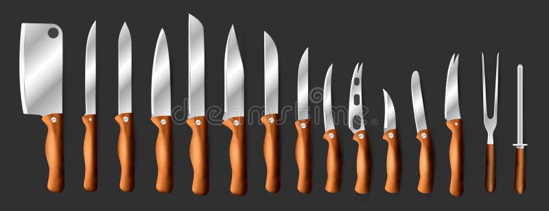 Knives Vector Butcher Meat Knife Set Chef Cutting with Kitchen Drawknife or  Cleaver and Sharp Knifepoint Illustration Stock Vector - Illustration of  meat, boning: 136843416