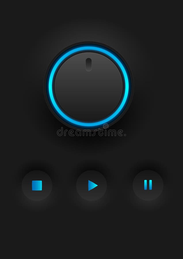 набор элементов управления темным стилем knobs циклическое воспроизведение звука для поворота черного фона иллюстрация вектора