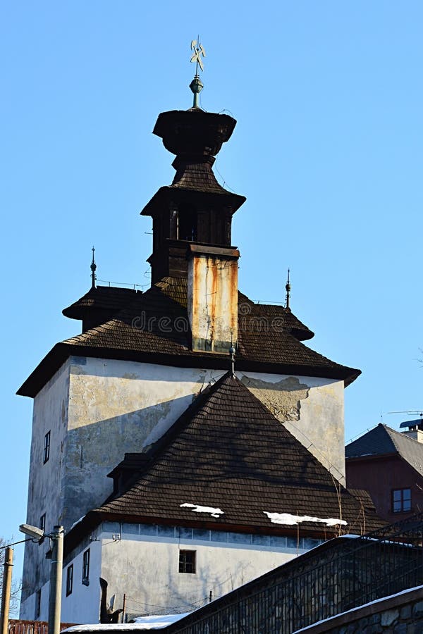 Klopacia veža v Banskej Štiavnici, Slovensko, pohľad z ulice