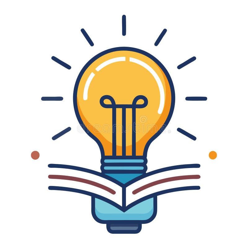 Knowledge is Power: Lightbulb over Open Book Represents Learning and Innovation stock illustration