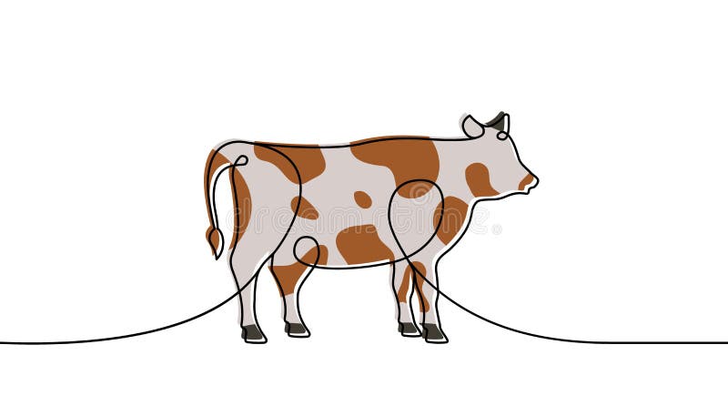 Ko: en linjefärgad, kontinuerlig ritning. tjur-symbol. kontinuerlig färgfull illustration av en linje hos husdjur. vektor royaltyfri illustrationer