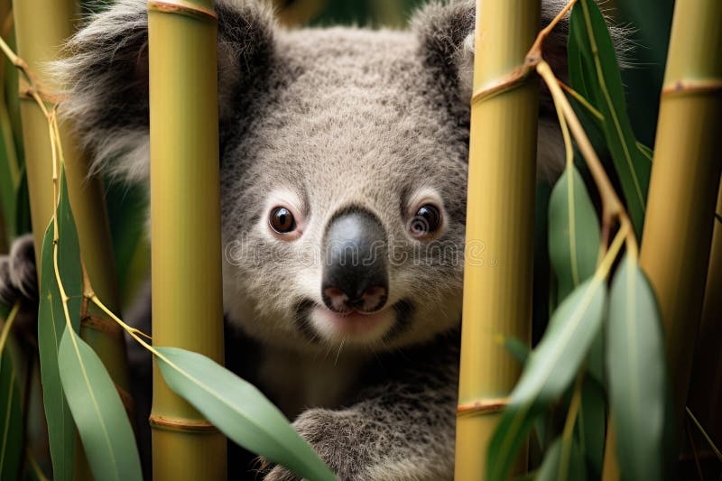 A koala bear behind bamboo stock illustration. Illustration of snout