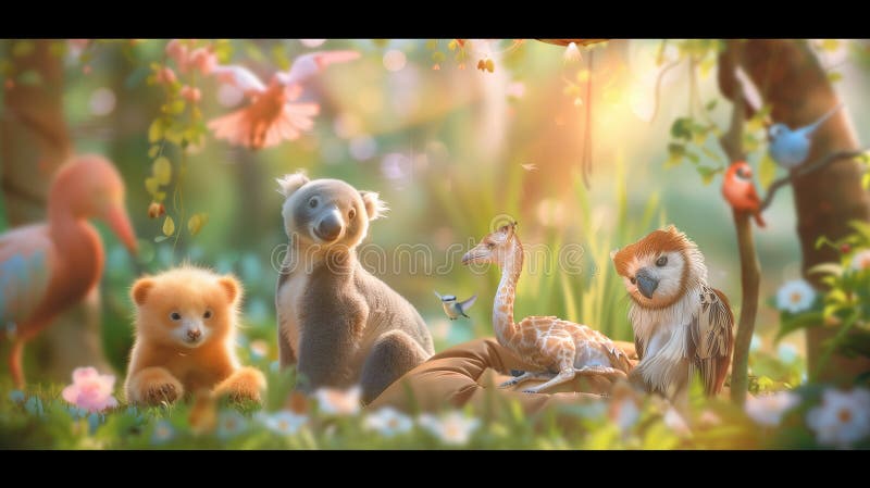 Baby koala with mother in the forest, 3d illustration. Baby koala with mother in the forest, 3d illustration