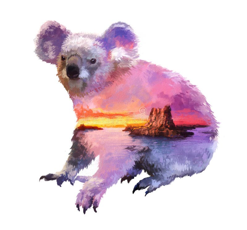 Koala double exposure illustration vector illustration