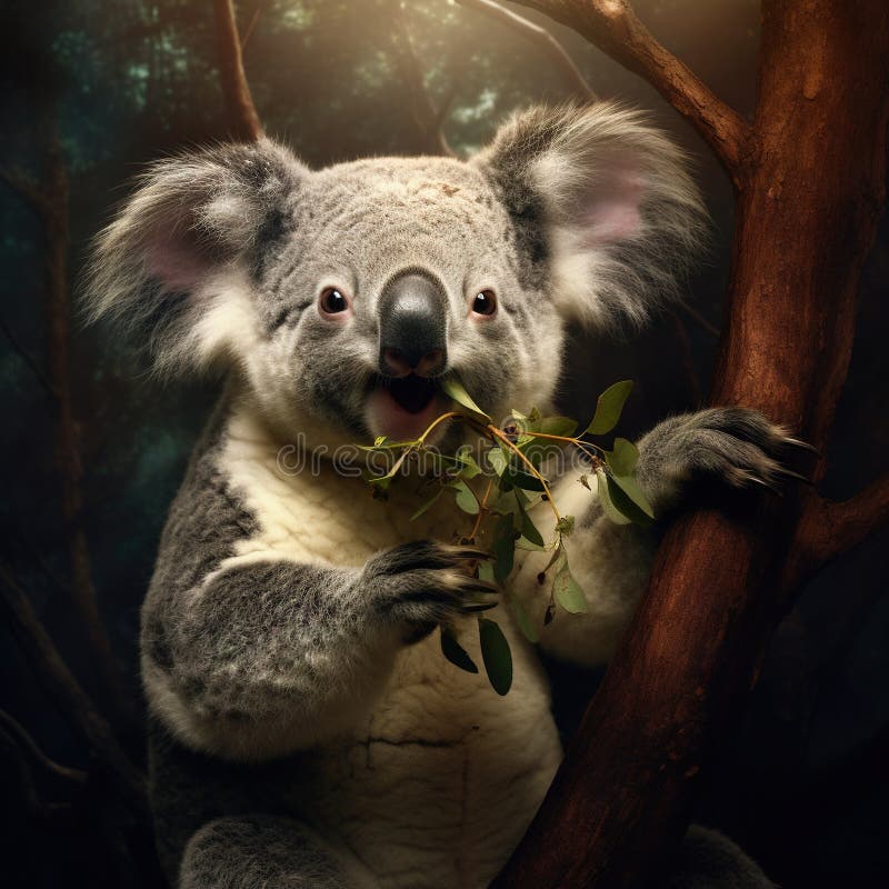 Koala Eating Eucalyptus stock illustration. Illustration of nature