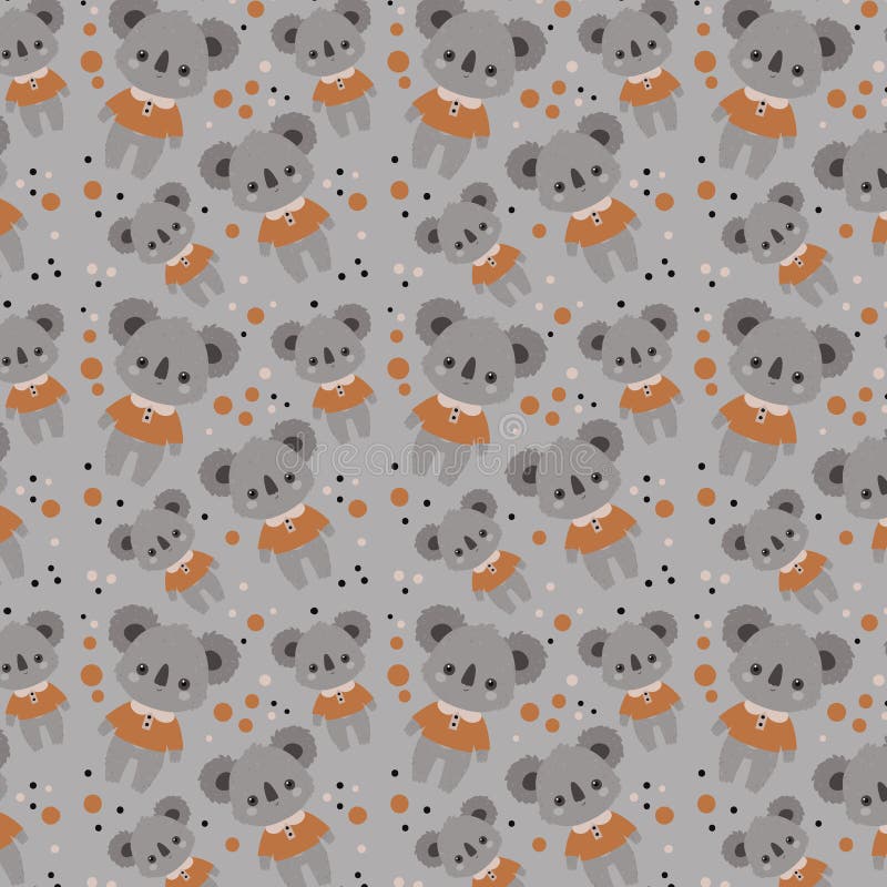 Koala Pattern10 Handdrawn Kawaii Koala on Gray Background. Vector