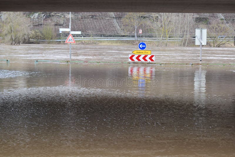 Kobern-Gondorf, Germany - 01 05 2022: road to Koblenz in the flood of the Mosel