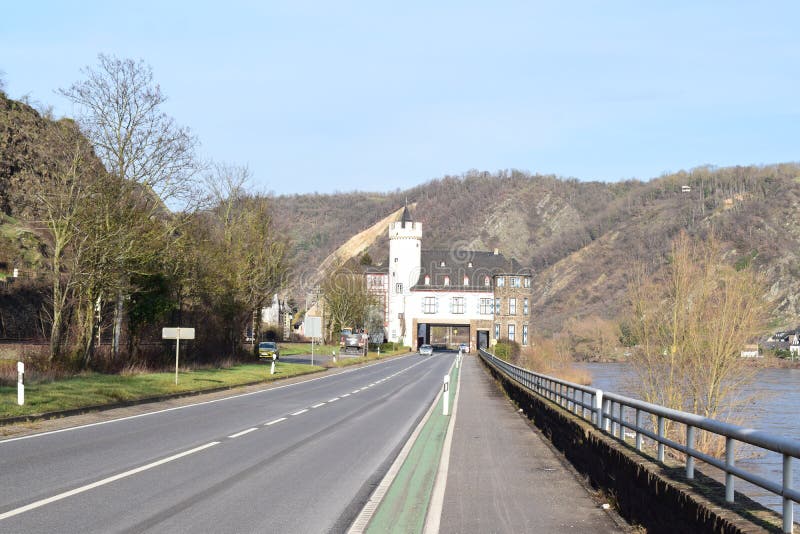 Mosel valley road near Lehmen during the winter flood. The small flood didn't reach main road level, but flooded some intersections, the waterfront ways and parks. Mosel valley road near Lehmen during the winter flood. The small flood didn't reach main road level, but flooded some intersections, the waterfront ways and parks.