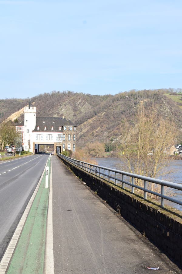 Mosel valley road near Lehmen during the winter flood. The small flood didn't reach main road level, but flooded some intersections, the waterfront ways and parks. Mosel valley road near Lehmen during the winter flood. The small flood didn't reach main road level, but flooded some intersections, the waterfront ways and parks.
