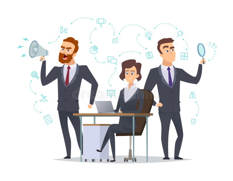 kobieciarz kawowa biznesowej megafonu zespołu Sukcesów biurowi kierownicy coworking persons pracowali wraz z biznesowych rzeczy p ilustracji kobieciarz kawowa biznesowej megafonu zespołu Sukcesów biurowi kierownicy coworking persons pracowali wraz z biznesowych rzeczy p ilustracji