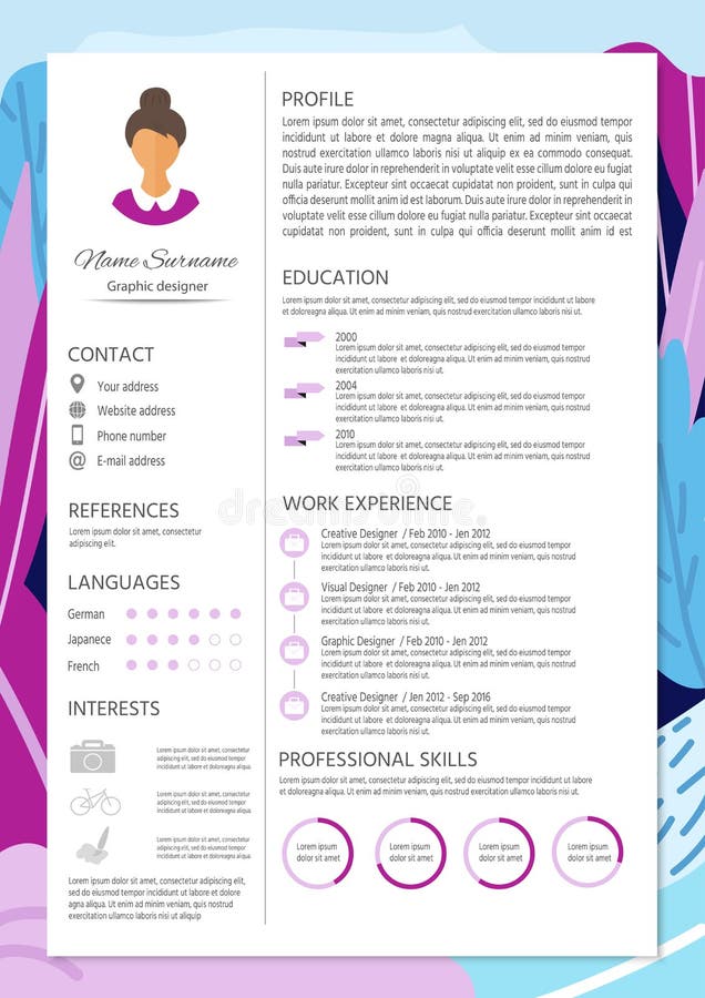 Kobiecy życiorys z infographic projektem Elegancki CV ustawiający dla wome ilustracji Kobiecy życiorys z infographic projektem Elegancki CV ustawiający dla wome ilustracji