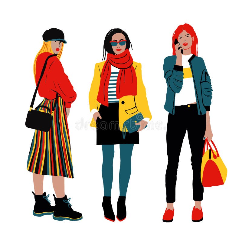 Kobiet s wiosny ulicy styl Szczegółowi żeńscy charaktery ilustracja wektor Kobiet s wiosny ulicy styl Szczegółowi żeńscy charaktery ilustracja wektor