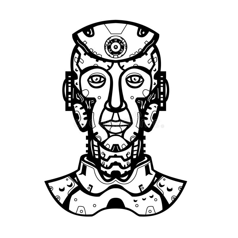 Kobieta Humanoid Robot Cyborg Head Front Mascot Retro Black and White Retro ilustracja wektor