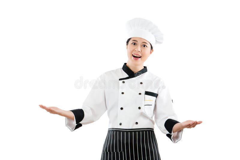 Kobieta kucharz przedstawia pokazywać jej ucztę