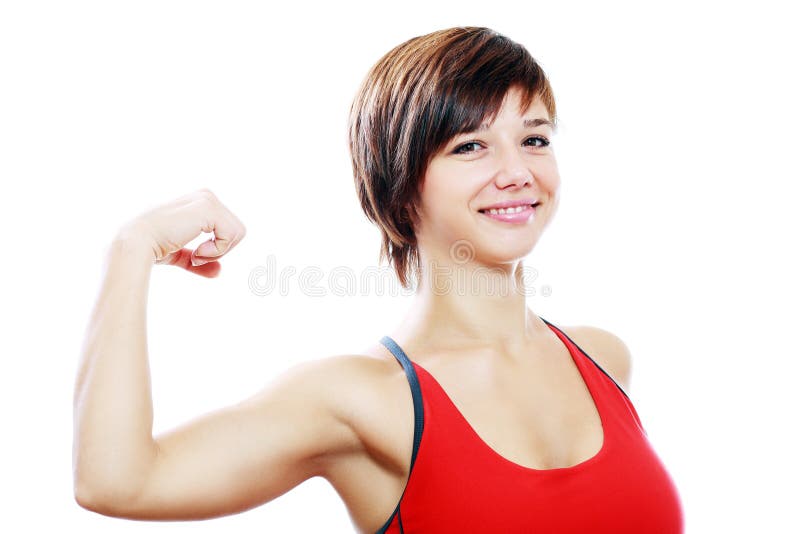 Kobieta napina bicepsy obraz royalty free Kobieta napina bicepsy obraz royalty free
