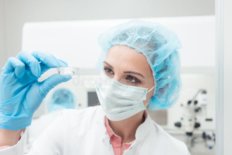 Kobieta naukowiec pokazuje ona nowego Biotech eksperyment w lab zdjęcia royalty free