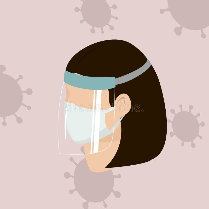 Woman wear protective medical face mask with faceshield cartoon isometric design icon vector illustration. Infectious control and prevent corona virus, covid-19 epidemic concept. Woman wear protective medical face mask with faceshield cartoon isometric design icon vector illustration. Infectious control and prevent corona virus, covid-19 epidemic concept.