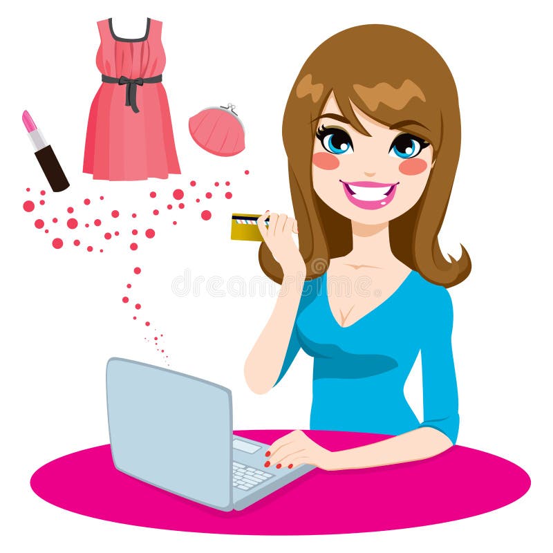 Kobieta Robi zakupy Online royalty ilustracja Kobieta Robi zakupy Online royalty ilustracja