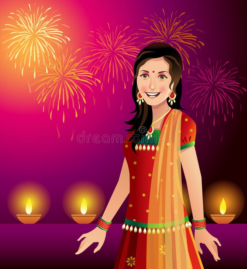 Kobiety indiańska odświętność Diwali royalty ilustracja Kobiety indiańska odświętność Diwali royalty ilustracja