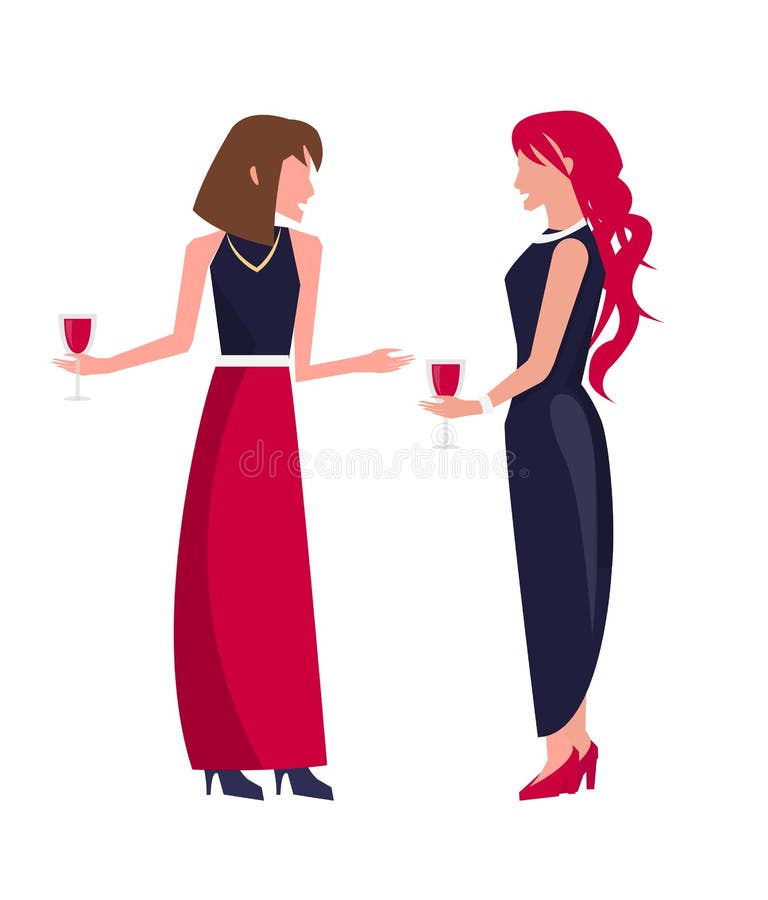Kobiety przy przyjęciem z winem na Wektorowej ilustraci royalty ilustracja Kobiety przy przyjęciem z winem na Wektorowej ilustraci royalty ilustracja