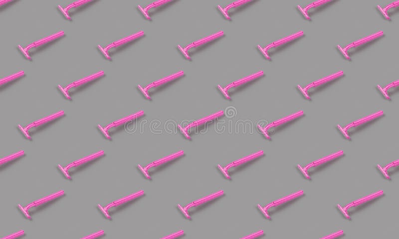 Women`s razors pink color on grey background. Seamless pattern. Women`s razors pink color on grey background. Seamless pattern.