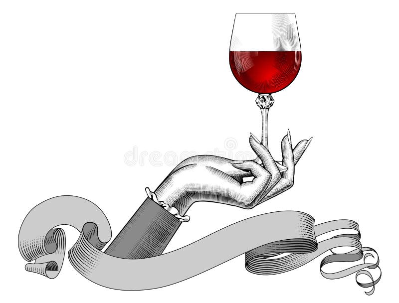 Kobiety ` s ręka trzyma szkło odizolowywającymi na bielu wino faborek i royalty ilustracja