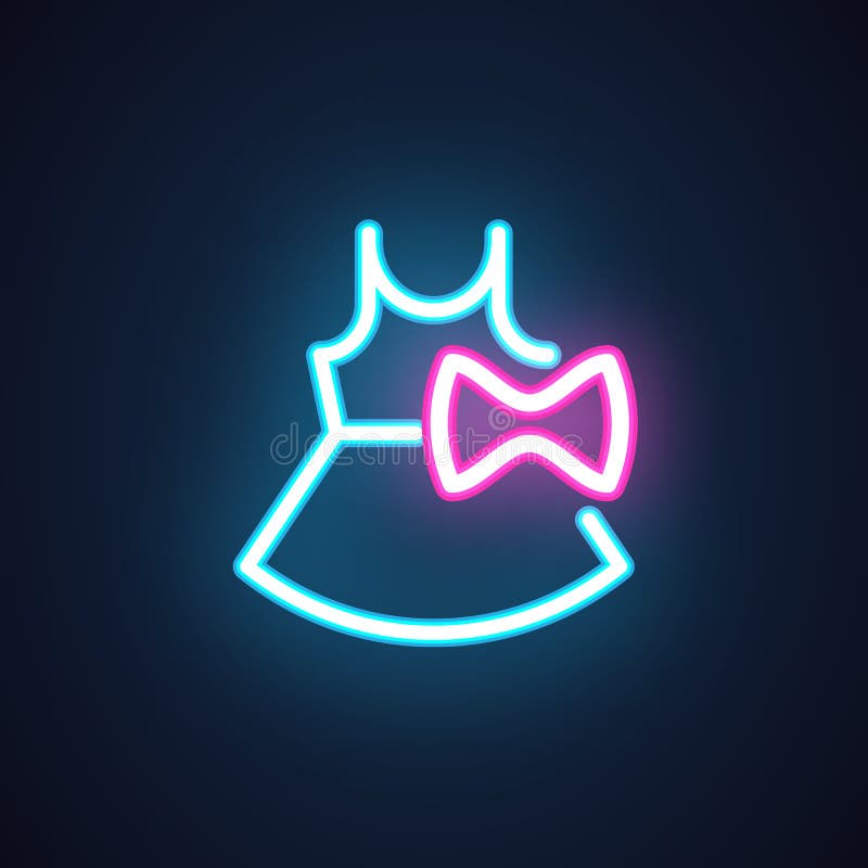 Kobiety smokingowe z łęk neonową ikoną Żeńska przypadkowych ubrań iluminaci etykietka Logo dla sklepu podpisuje, sprzedaże, gablo ilustracji